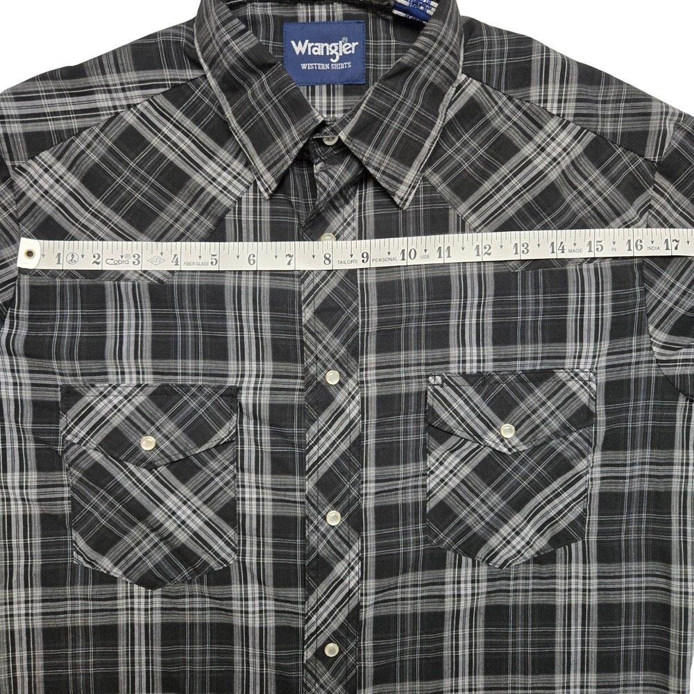 Wrangler Mens Western Plaid Pearl Snap Long Sleeve Shirt Black Grey Medium - Picture 11 of 13